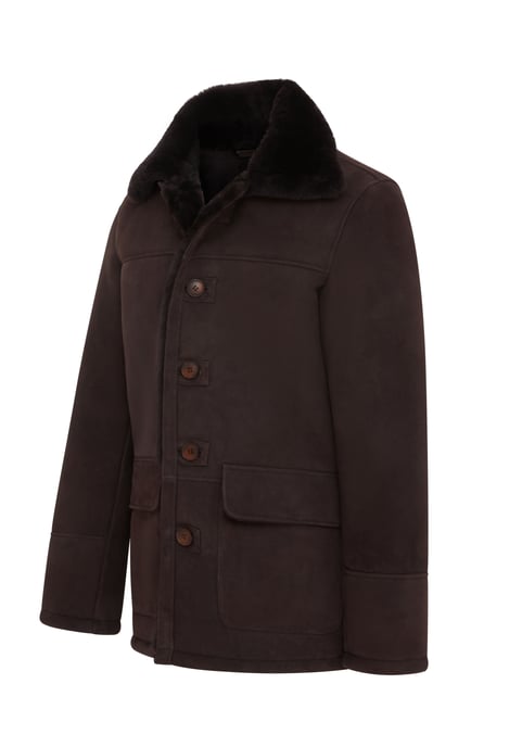 Mens Brown Shearling Sheepskin Car Coat - Elverum