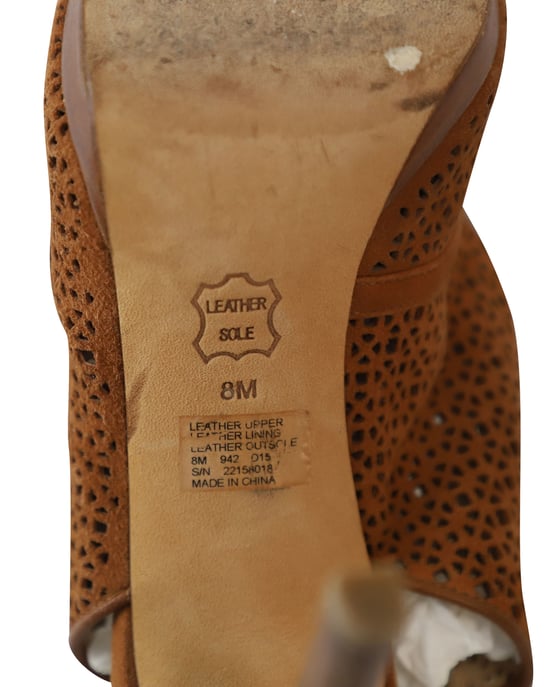 Tory Burch Laser Cut Peep-Toe Sandalen in Bruin Leer - Image 6