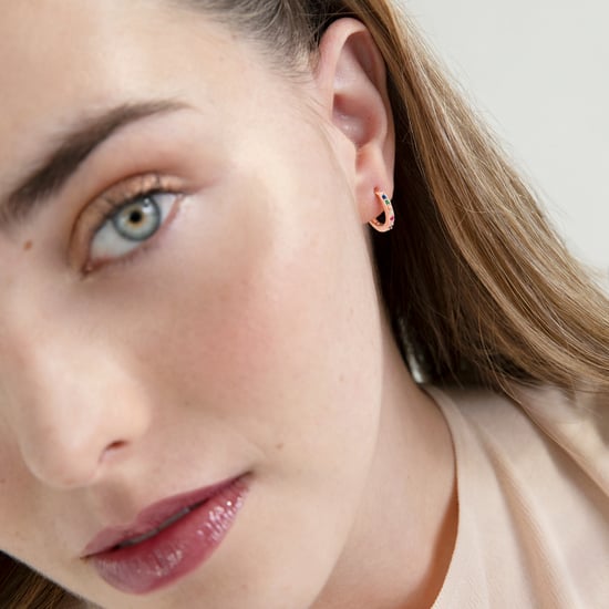 Luxenter valarys hoop earrings in 925 sterling silver and multicoloured zirconia with 18k rose gold plated finish