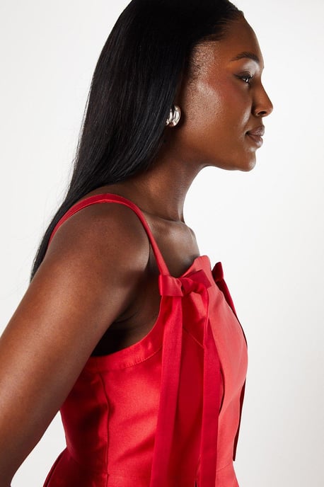 Bow Detail Twill Midi Dress
