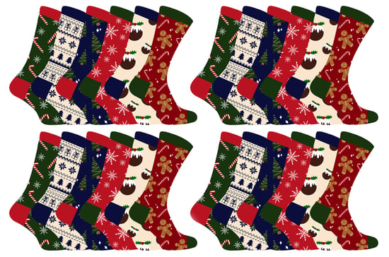 Mens Christmas Socks | Sock Snob | Novelty Colourful Stylish Funny Patterned Crew Xmas Socks - 24 Pack