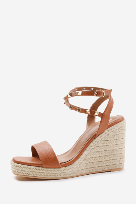 Wheres That From Womens 'Texas' Cross Over Ankle Strap With Studd Detail Espadrille Wedges