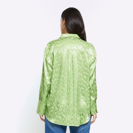 River Island Womens Shirt Green Jacquard Oversized