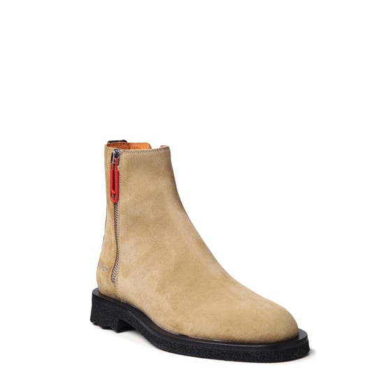 Heren Off White Suède Spongesole Enkellaarsjes in Wit - Image 2