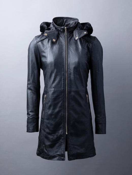 Rydalwater Hooded Leather Coat in Black