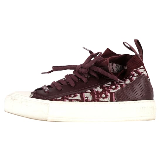 Christian Dior Walk 'n' Dior Gebreide High-Top Sneakers in Bordeaurood Leer en Polyester - Image 4