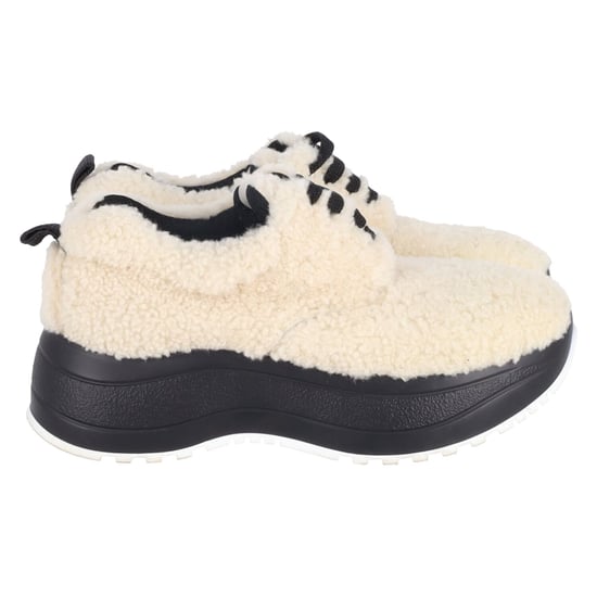Celine Delivery Shearling Platform Sneakers in Cream Wool - Image 6