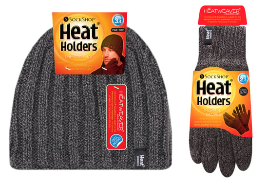 Mens Thermal Hat & Glove Set for Winter | Heat Holders | Fleece Lined - Grey