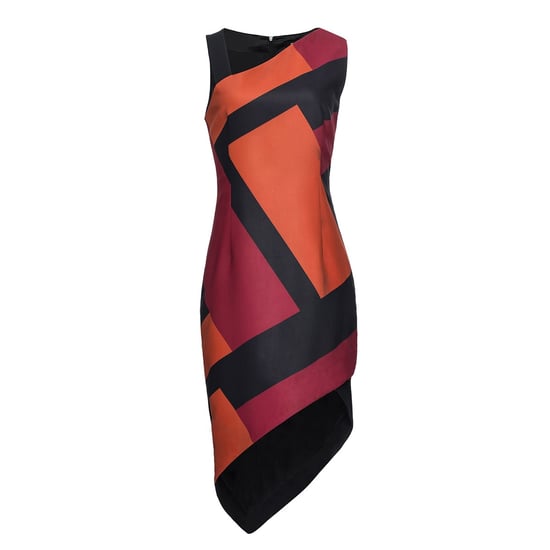 Asymmetrical dress with geometric print