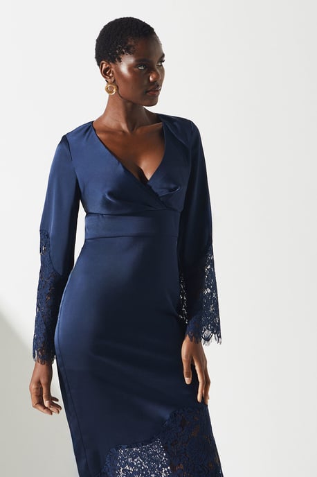 Lace Panelled Satin Wrap Dress