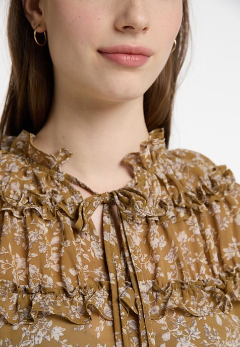 Dreimaster Blouse met ruches bridgeport Dames Mosterd wit - Image 5