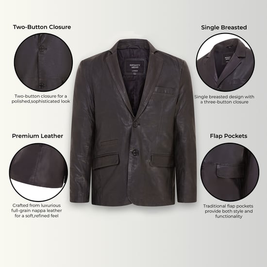 Mens Black Slim Leather Italian Blazer Jacket-Somero