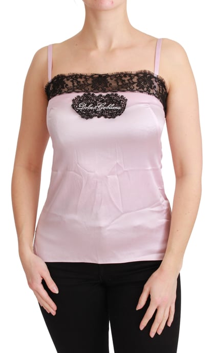 Dolce & Gabbana Dames Zijde Zwarte Kanten Top Roze Tank Blouse - Image 1