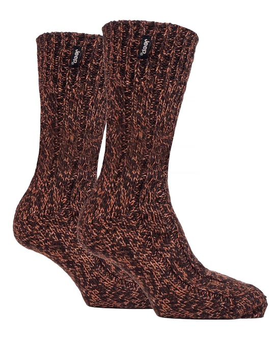 Heren Wol Wandelsokken | Jeep | Gebreide Ribbels Design Gevoerde Buitensokken voor Trekking, Hardlopen, Wandelen - Amber / Bruin - Image 1