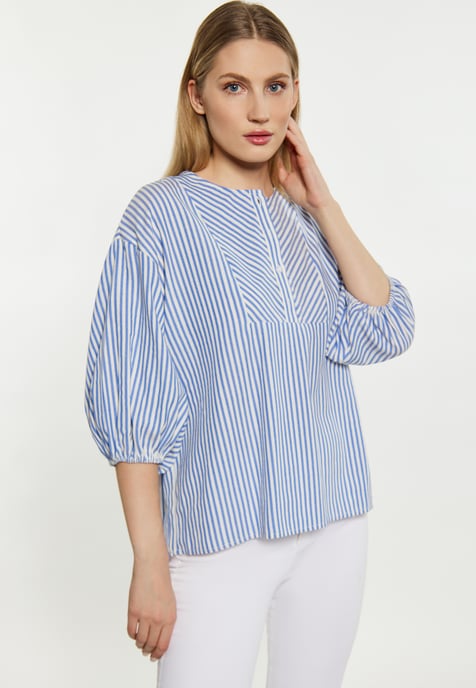 Dreimaster Blouse Dames Blauw wol wit - Image 3