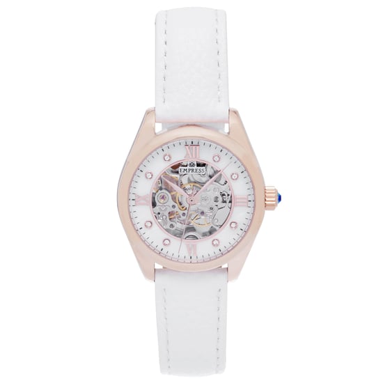 Empress Magnolia Automatic MOP Skeleton Dial Leather-Band Watch