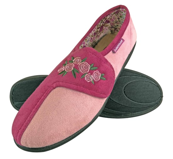 Dunlop - Dames Verstelbare Brede Pasvorm Geheugenfoam Bloemige Klittenbandslippers voor Oudere Vrouwen - Image 1