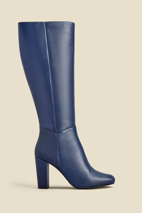 Blake Navy Blue Leather Knee High Boot