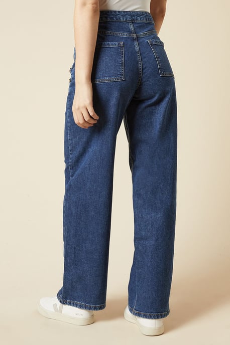 Military Button Detail Wide Leg Jean