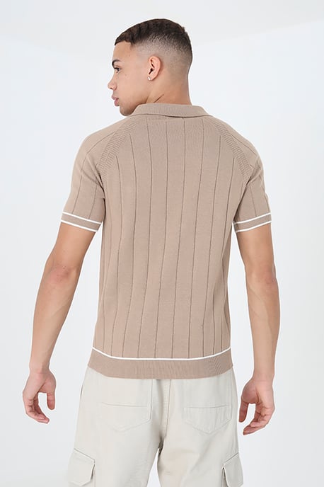 Tan 'Menton' Short Sleeve Open Collar Polo Shirt