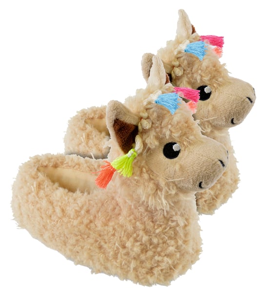 Kinderen / kinderen pluche 3d lama hoofd pantoffels - Beige - Image 1