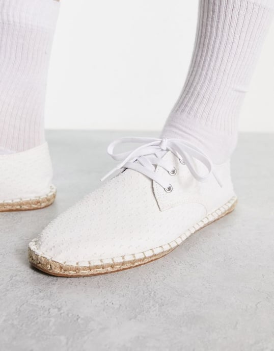 ASOS DESIGN lace up espadrilles in white textured canvas
