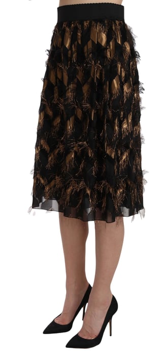 Dolce & Gabbana Vrouwen Zwart Goud Franje Metallic Koker A-lijn Rok - Image 5