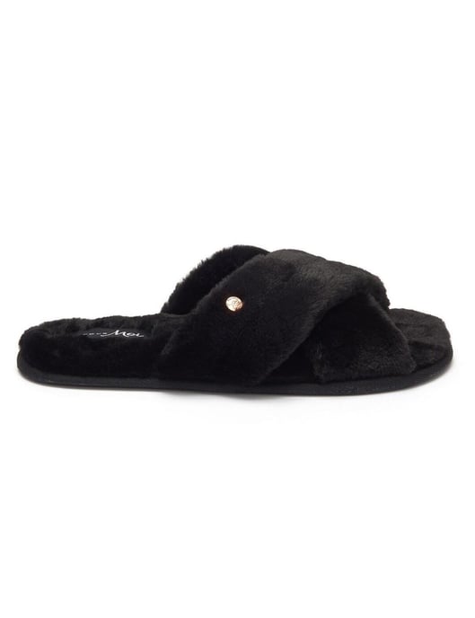 321 Pour Moi Faux Fur Crossover Slider Slipper