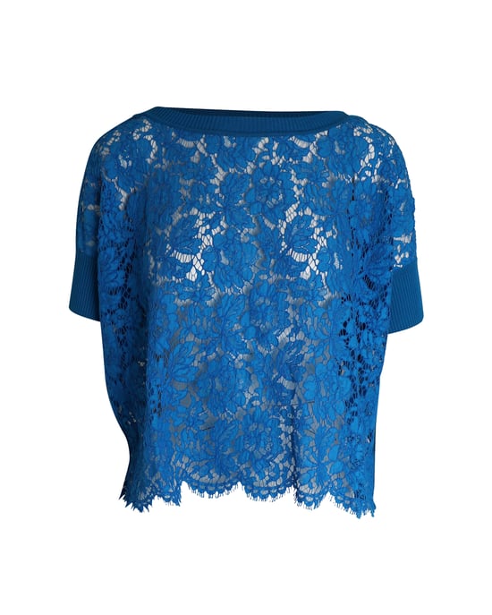 Valentino Garavani Lace T-shirt in Blue Cotton