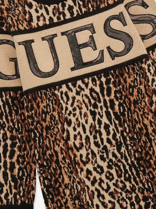 Guess Girls Leopard Print Sweater Dress in Brown