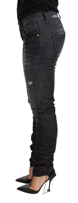 Acht Zwarte Gewassen Katoenen Lage Taille Skinny Jeans - Image 2