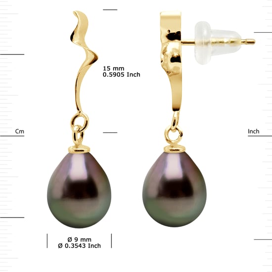 DIADEMA - Earrings - Fantasy Patern in Yellow Gold and Real Tahitian Pearls