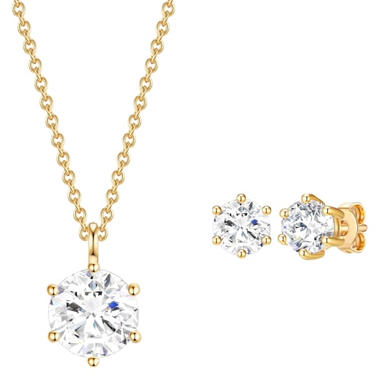 Set (necklace + stud earring) sterling silver yellow gold embellished with swarovski crystals® white Rafaela Donata - Image 1