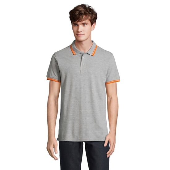 SOLS Heren Pasadena Melange Poloshirt (Grijs gemêleerd/oranje) - Image 1