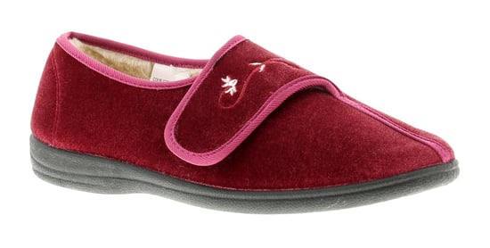 Ladies Velvet Touch/Close Fastening Comfort Slipper Contrast Embroidery To Vamp Natural Faux Fur Plu