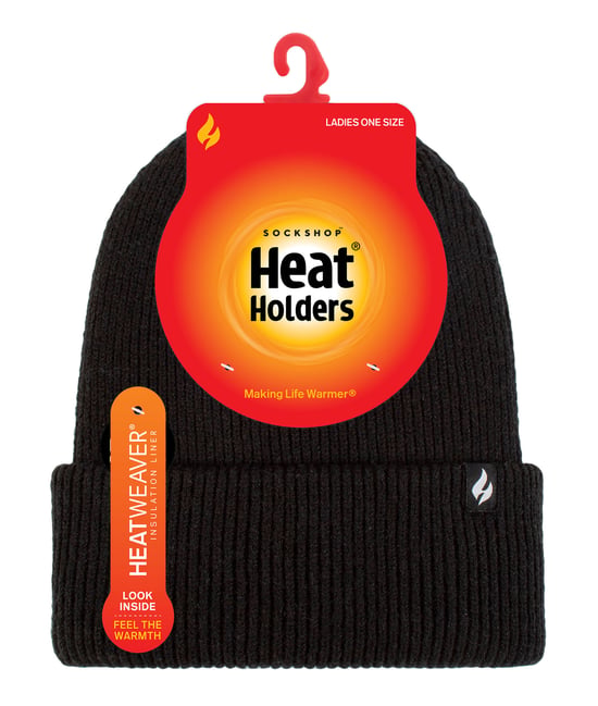 Heat Holders - Gevoerde geribbelde omzethoed voor dames - Zwart - Image 2