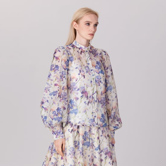 Flower Print Long Sleeve Organza Shirt