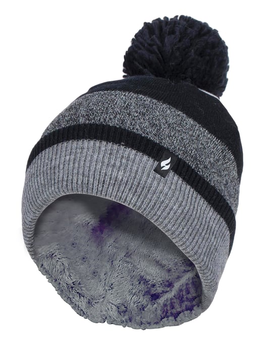 Heat Holders - Dames Thermische Winter Pom Pom Muts - Zwart Grijs - Image 1