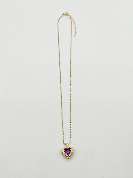 Pink Stone Heart Necklace In a Diamante Setting