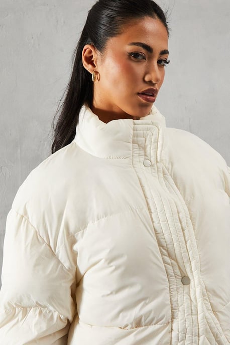 Ribbed Placket Puffer Coat