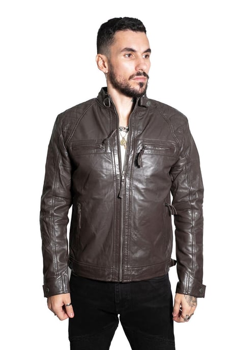 Men's Vintage Leather Quilted Biker Jacket-Monaco