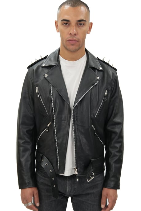 Men's Brando Black ''Ghostrider'' Spiked Leather Biker Jacket-Munich