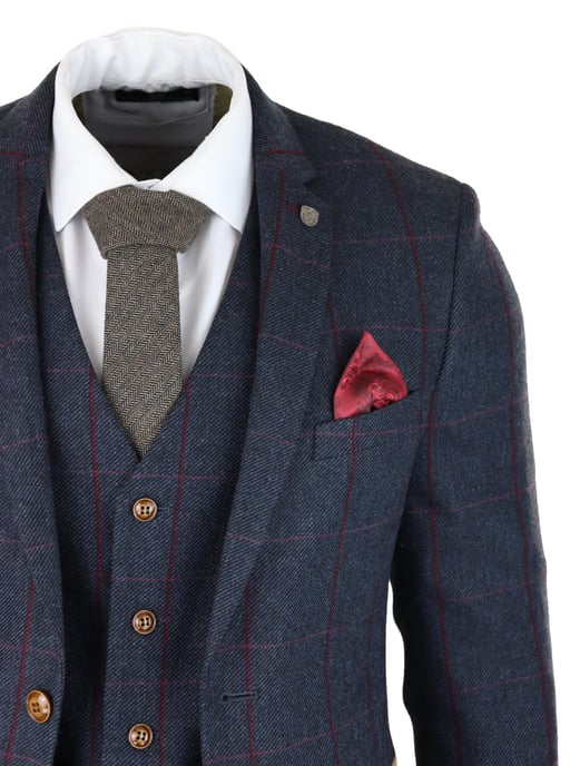 Heren Herringbone Tweed Kostuum 3-delig Marineblauw Peaky Blinders 1920s Tailored Fit - Image 5