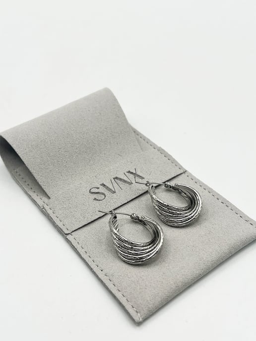 Twisted Ribbed Hoops in Silver - Image 4