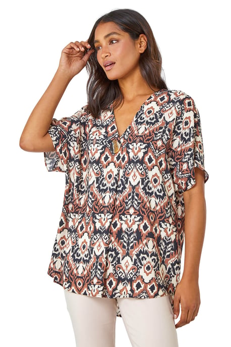 Button Detail Aztec Print Top