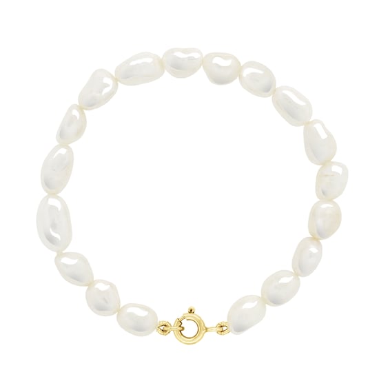 Bracelet Gold - Row of Real Freshwater Pearls Baroque 6-7 mm