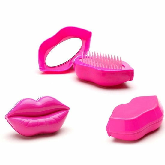 Aquarius Portable Lip Shape Detangling Hair Brush Massage Comb With Mirror, Rose Pink
