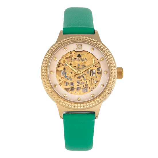 Empress Alice Automatic MOP Skeleton Dial Leather-Band Watch