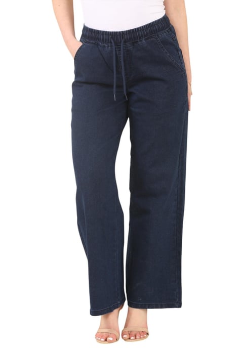 MYT Womens Elasticated High Waist Wide Leg Jeans in Donkerblauw - Image 1
