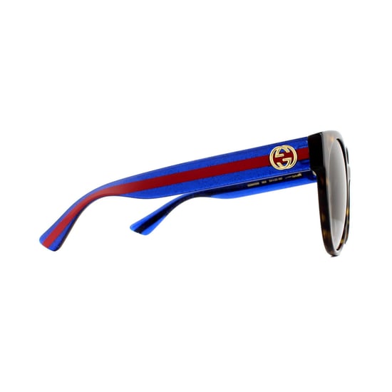 Gucci Sunglasses GG0035S 004 Havana Glitter Blue and Red Brown